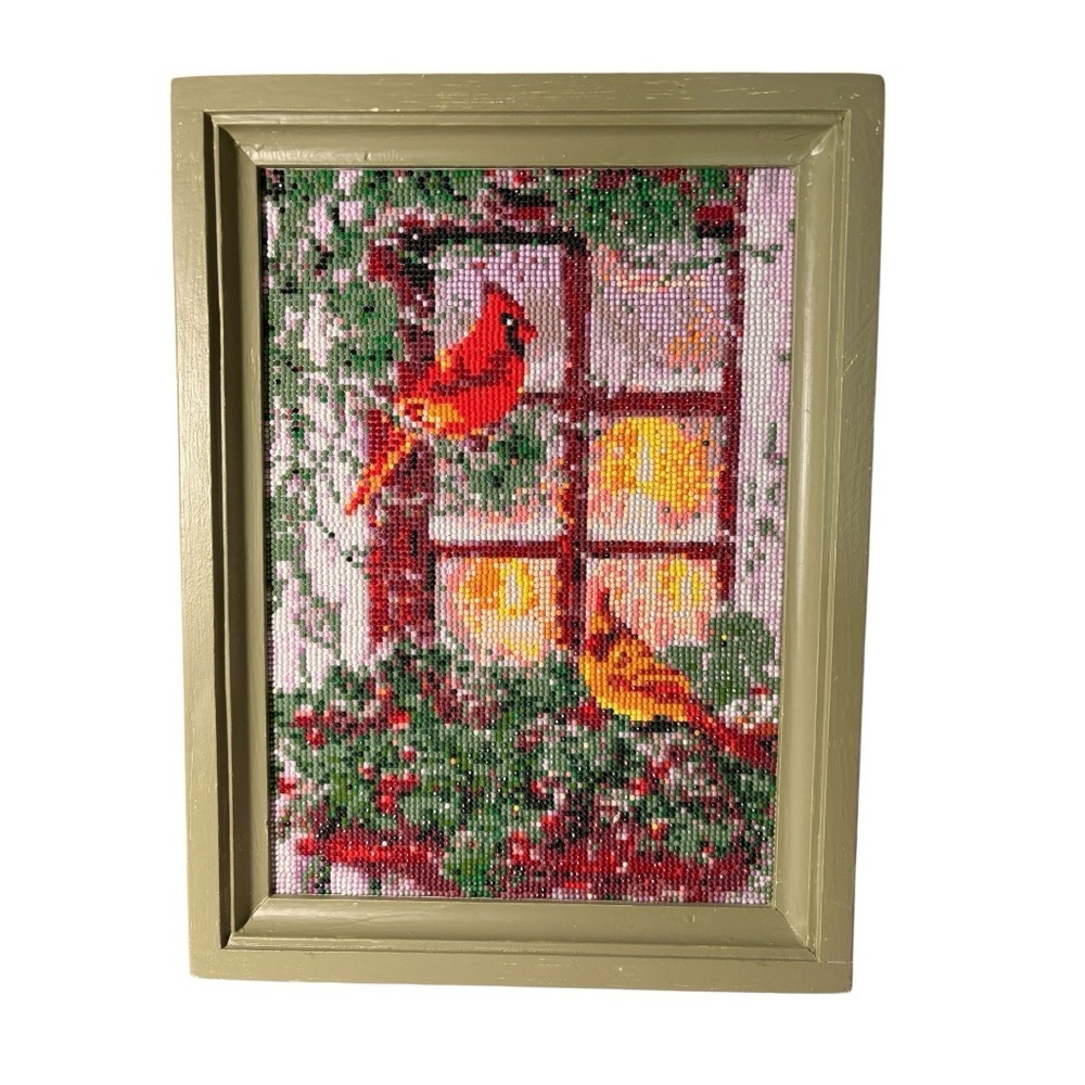 Beaded Cardinal Framed Artwork. One of a Kind.